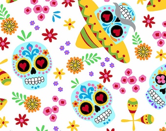Day of the Dead - Calaveras - White - Andover Fabrics