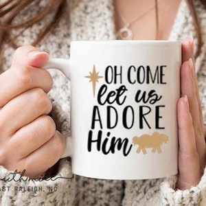 Oh come let us adore Him SVG ornament, Christmas Pajama SVG, Christmas Sublimation design, Christmas file for cricut, baby Jesus manger SVG