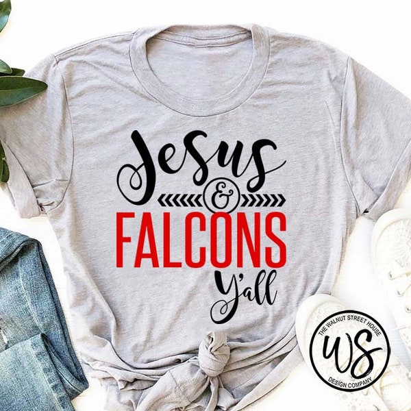 Jesus and Falcons Y'all Svg, Football Svg mascot SVG Also available bears, tigers vector file Baseball DXF Panthers SVG pirates tornados owl