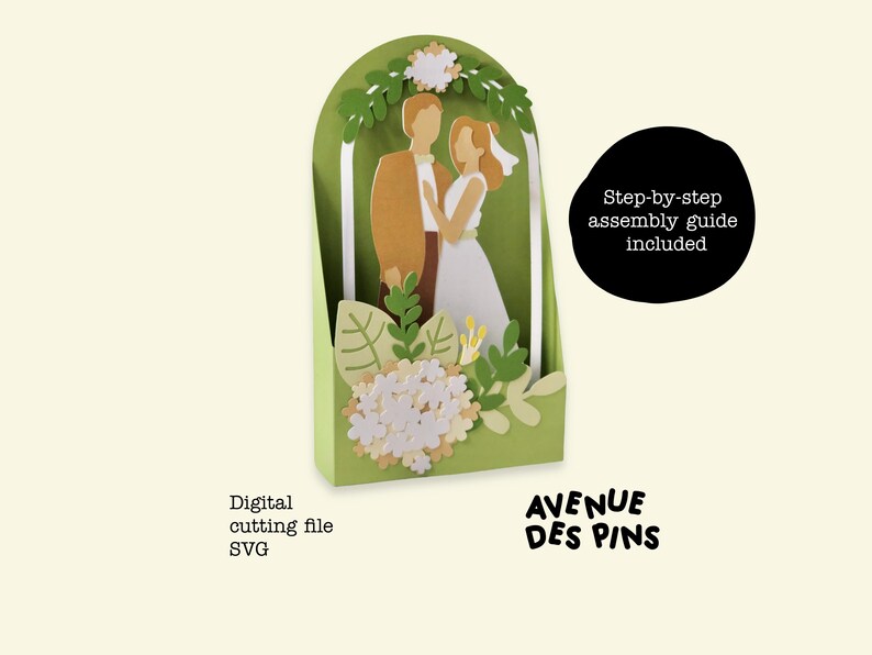Wedding Pop-Up Card SVG 3D Cricut and Silhouette Cut File DIY Papercraft Card for Wedding Invitations and Greeting Cards image 3