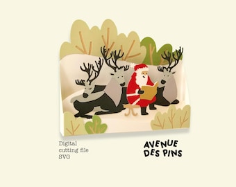 Santa with Reindeer Pop Up Card SVG – Christmas 3D Papercut Card Template for Cricut & Silhouette | Holiday DIY Greeting Card