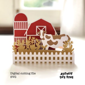 Barn and Cow Pop-Up Card SVG | Pop Up Card | Pop Up Card SVG | 3D Papercut SVG Card Cut File | DIY Cricut Card | Custom Cards