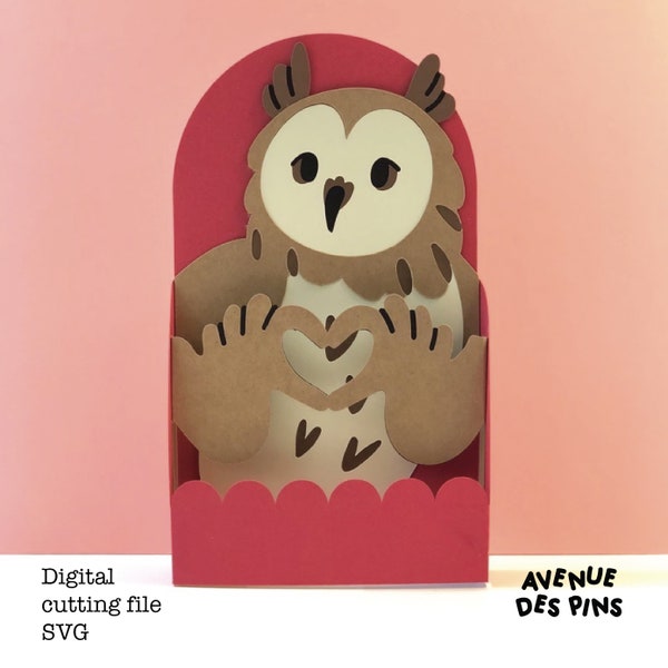 Valentine's Day Pop-Up Card SVG - Sweet Owl Making Heart Sign - DIY Craft File
