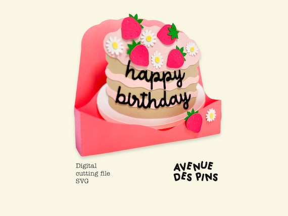 Happy Birthday Pop Up Card SVG with Cake 3D DIY Birthday Card Cut File for Cricut and Silhouette Digital Download