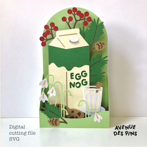 Christmas Eggnog Pop Up Card | Christmas Pop-up Card | SVG Cut File | Holiday Greeting Card | Eggnog and Cookies Illustration