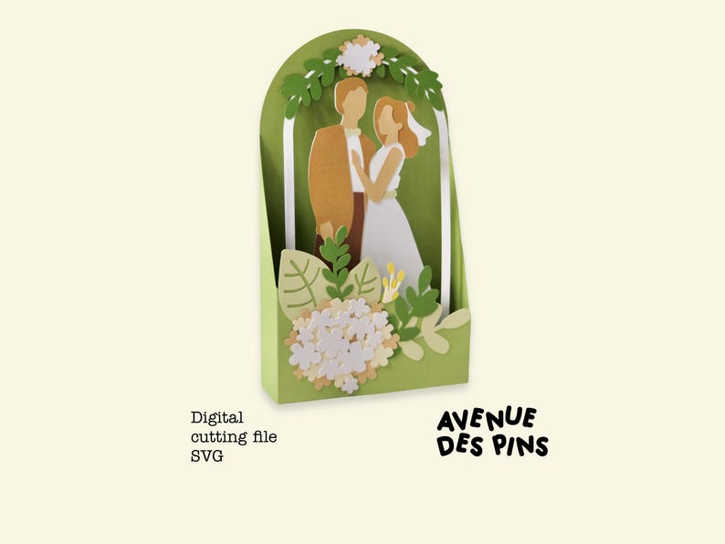 Wedding Pop-Up Card SVG 3D Cricut and Silhouette Cut File DIY Papercraft Card for Wedding Invitations and Greeting Cards image 1