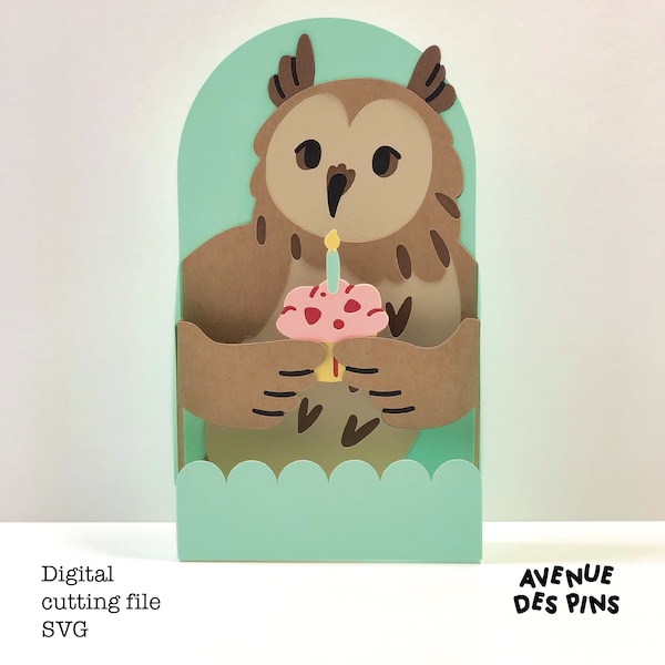 Birthday Pop-Up Card SVG - Owl with Cake - DIY Craft File