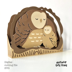 Muttertags-Pop-Up-Karte SVG – Mama Eule und Eule – DIY-Basteldatei
