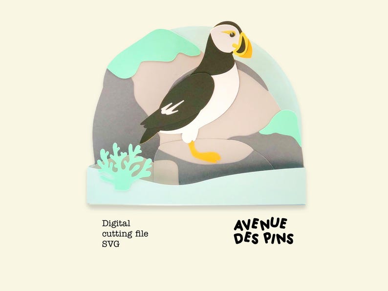 Puffin Pop Up Card SVG – Puffin Bird 3D Papercut Card Template for Cricut & Silhouette | DIY Greeting Card Digital File image 2