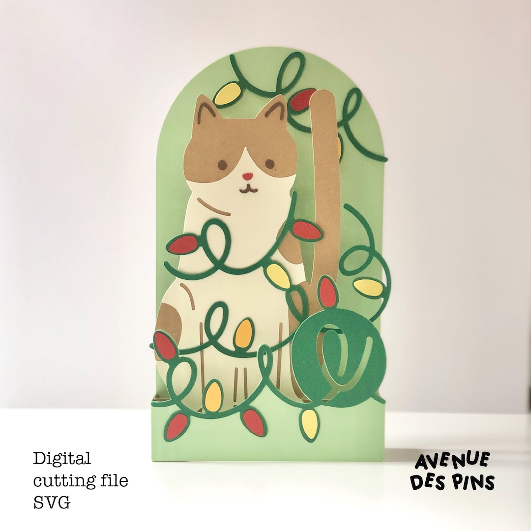 Christmas Cat Pop up Card Pop up Card SVG 3D Papercut SVG Card Cut File