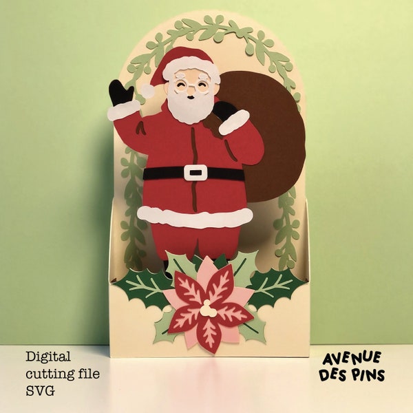 Santa Claus Christmas Pop-Up Card SVG - DIY Holiday Greeting Card Template