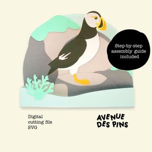 Puffin Pop Up Card SVG – Puffin Bird 3D Papercut Card Template for Cricut & Silhouette | DIY Greeting Card Digital File image 4