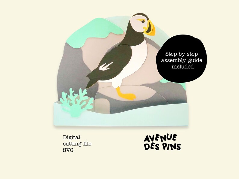 Puffin Pop Up Card SVG – Puffin Bird 3D Papercut Card Template for Cricut & Silhouette | DIY Greeting Card Digital File image 4
