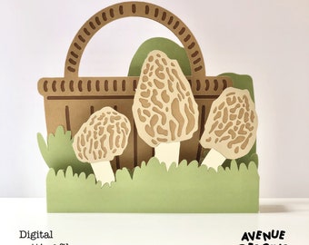 Mushroom Pop Up Card |  Morels Pop Up Card SVG | 3D Papercut SVG Card Cut File | Cricut Card DIY | Custom Greeting Cards | Box Card Template