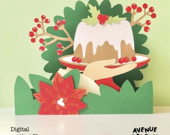 クリスマスポップアップカード |ケーキ ポップアップ カード SVG | 3D ペーパーカット SVG カード カット ファイル |クリカットカードDIY |カスタムグリーティングカード |ボックスカードテンプレート