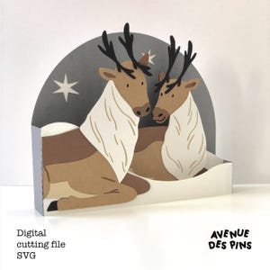 Christmas Pop Up Card | Two Reindeer Design | 3D Papercut SVG Card Cut File | Cricut Card DIY | Custom Greeting Cards | Box Card Template