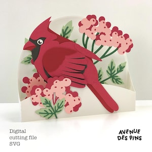 Holiday Pop Up Card SVG | Northern Cardinal Bird Design | Cricut Card DIY | Custom Greeting Cards | Box Card Template