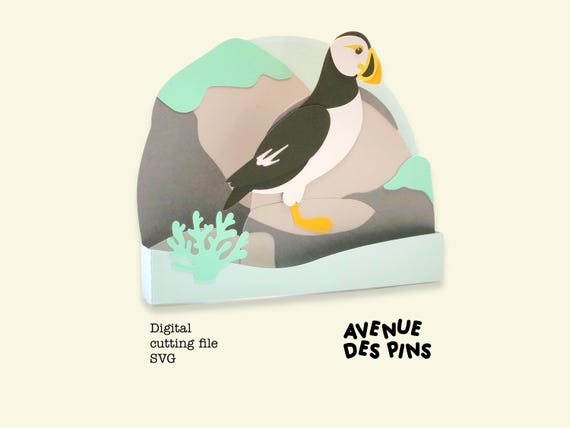 Puffin Pop Up Card SVG – Puffin Bird 3D Papercut Card Template for Cricut & Silhouette | DIY Greeting Card Digital File