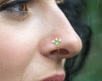 Piercing al naso. Cerchio per il naso 20g. Piercing al naso. Orecchino al naso. Gioielli per il naso in acciaio chirurgico. Anello al naso opale. Orecchino di cartilagine. Cerchio dell&#39;orecchino dell&#39;elica.