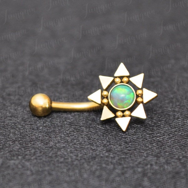 Surgical steel eyebrow barbell. Rook earring. Curved barbell opal. Barbell piercing. Rook jewelry gold. Rook barbell. Eyebrow ring.