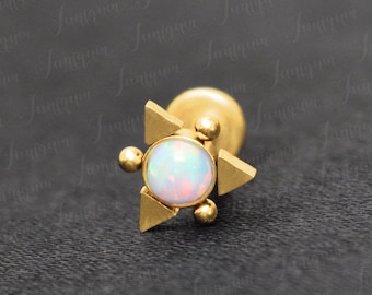 Chirurgisch stalen lippiercing opaal. Monroe stoeterij. Labret-piercing. Platte achterkant. Medusa-sieraden. Philtrum labret-piercing. Labret-sieraden.