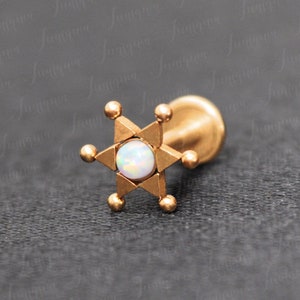 Labret-Ohrstecker aus Chirurgenstahl. Lippen-Labret-Schmuck. Lippenring 16 Gauge. Philtrum-Schmuck. Medusa-Lippenstecker. Monroe-Piercing. Ohrring mit flacher Rückseite.