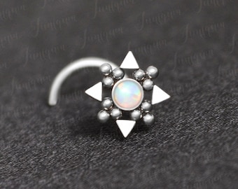 Nose Stud. Nose Ring. Nose Bone Stud. Nose Piercing. Nose Screw 22g 20g 18g 16g. Nose Earring. Nose Jewelry Surgical Steel. Opal Nose Ring.