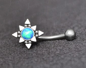 Surgical steel eyebrow barbell. Rook earring. Curved barbell opal. Barbell piercing. Rook jewelry gold. Rook barbell. Eyebrow ring.