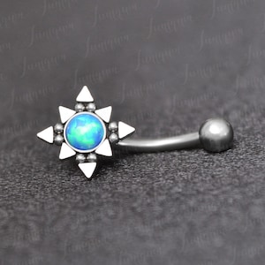 Surgical steel eyebrow barbell. Rook earring. Curved barbell opal. Barbell piercing. Rook jewelry gold. Rook barbell. Eyebrow ring.