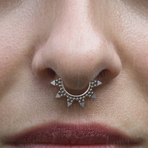 Septum jewelry. Septum ring 16g. Surgical steel tribal septum clicker. Nose ring. Daith earring. Daith piercing jewelry. Septum hoop.