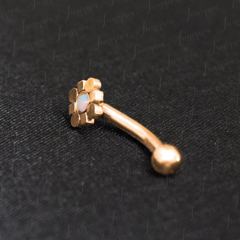 Eyebrow ring. Surgical steel eyebrow barbell Curved barbell opal Barbell piercing Rook jewelry gold Rook barbell Rook earring