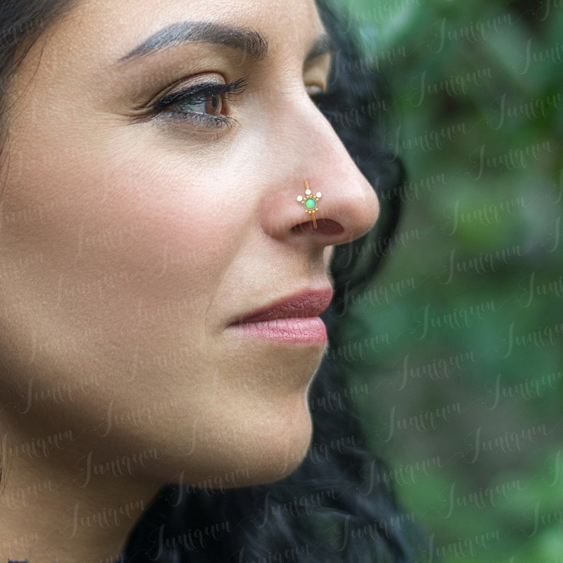 Nose ring. Nose hoop 20g. Nose piercing. Nose earring. Nose jewelry surgical steel. Opal nose ring. Cartilage earring. Helix earring hoop. image 1