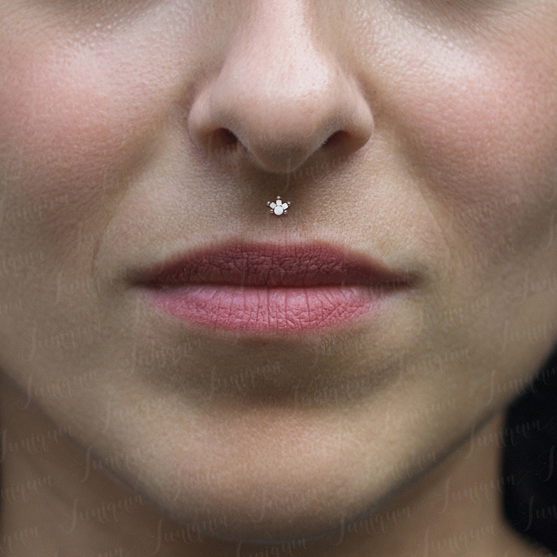 Philtrum piercing. Medusa labret. Monroe piercing jewelry. Lip ring stud. Labret stud earring. Internally threaded labret. Lip earring. image 1