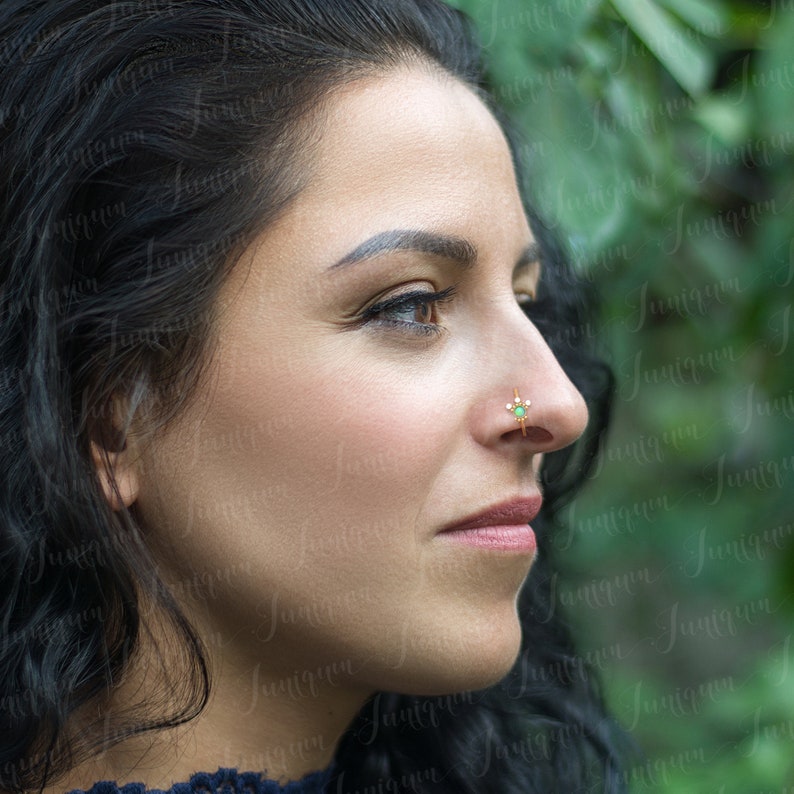 Nose ring. Nose hoop 20g. Nose piercing. Nose earring. Nose jewelry surgical steel. Opal nose ring. Cartilage earring. Helix earring hoop. image 4