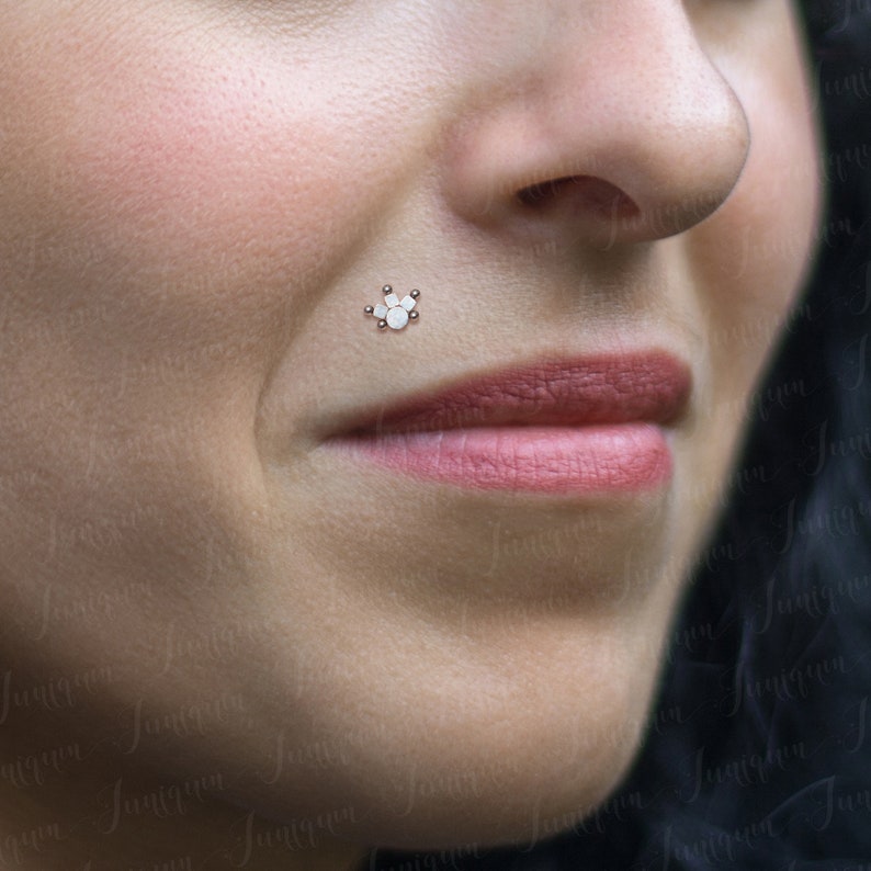 Philtrum piercing. Medusa labret. Monroe piercing jewelry. Lip ring stud. Labret stud earring. Internally threaded labret. Lip earring. image 5