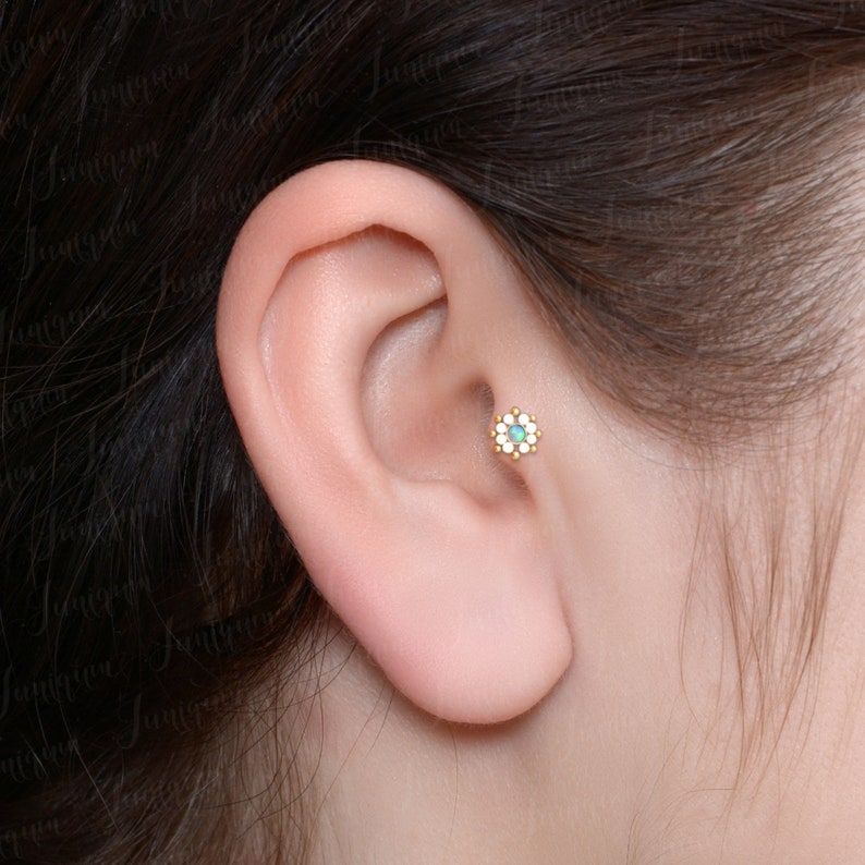 Tragus earring. Flat back cartilage earring surgical steel. Etsy