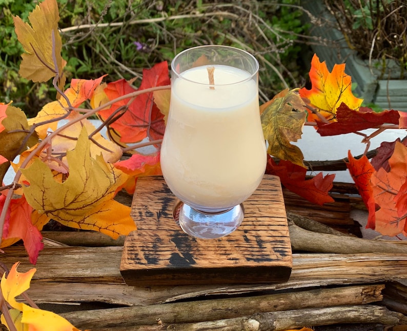 Glencairn Glass Islay Whisky Notes Candle Scotch Whisky Gift on Individual Oak Stave Coaster Peat Smoke ~ Island Flowers ~ Sea Salt