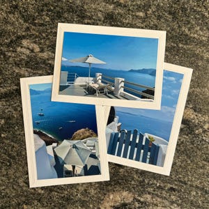 Biglietti d'auguri fotografici fatti a mano in Grecia, vuoti all'interno, con busta, cartolina panoramica delle isole greche