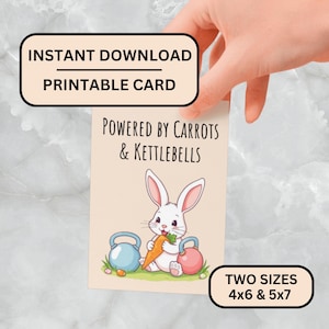 Carte de Pâques numérique, lapin et kettlebells, carte de Pâques fitness, carte de lapin de Pâques amusante, téléchargement numérique, carte de voeux imprimable