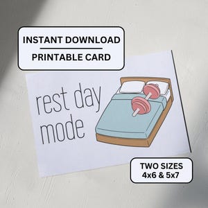 Cartão engraçado para o dia de descanso, download digital, halteres na cama para impressão, humor para melhorar na academia, cartão de recuperação física, trocadilho com saudação para treino