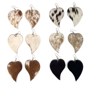 Leather Heart Earrings, Cowhide Earrings, Drop dangle Earrings, Western Earrings, formal earrings, gift for her