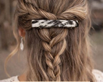 Handgemaakte haarclip van runderleer | Echt leren westernhaaraccessoire | Haarclip cowgirl | Rustiek haarspeldje in ranchstijl | Uniek cadeau voor haar