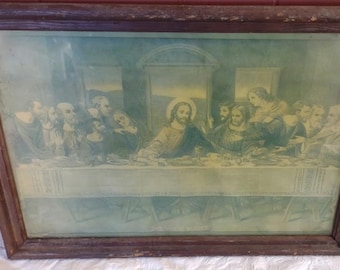 Antique Framed LAST SUPPER PRINT, 16.5 " X 12"