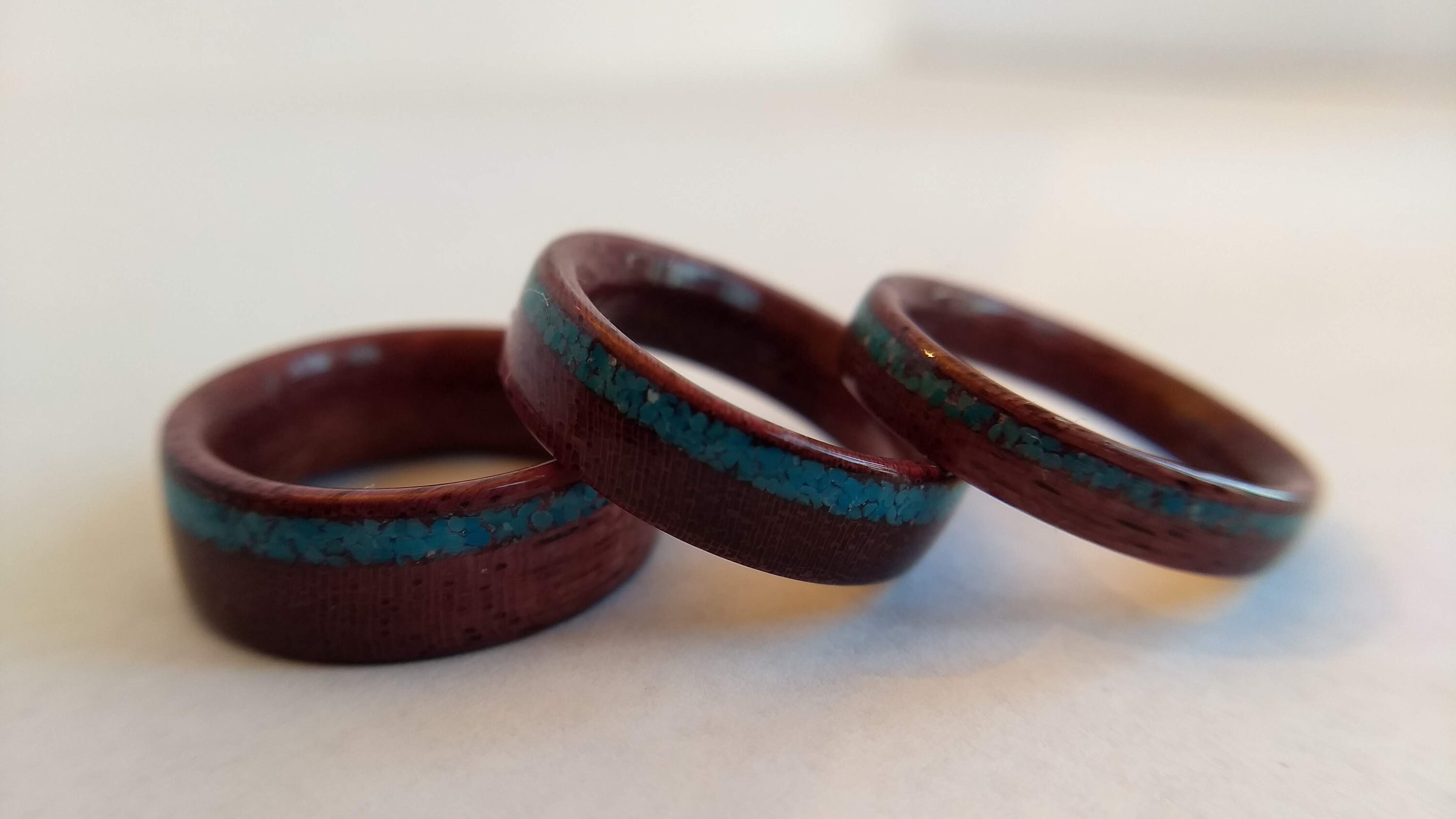 Purple Heart Solid Wood Ring Turquoise Inlay Unique Etsy