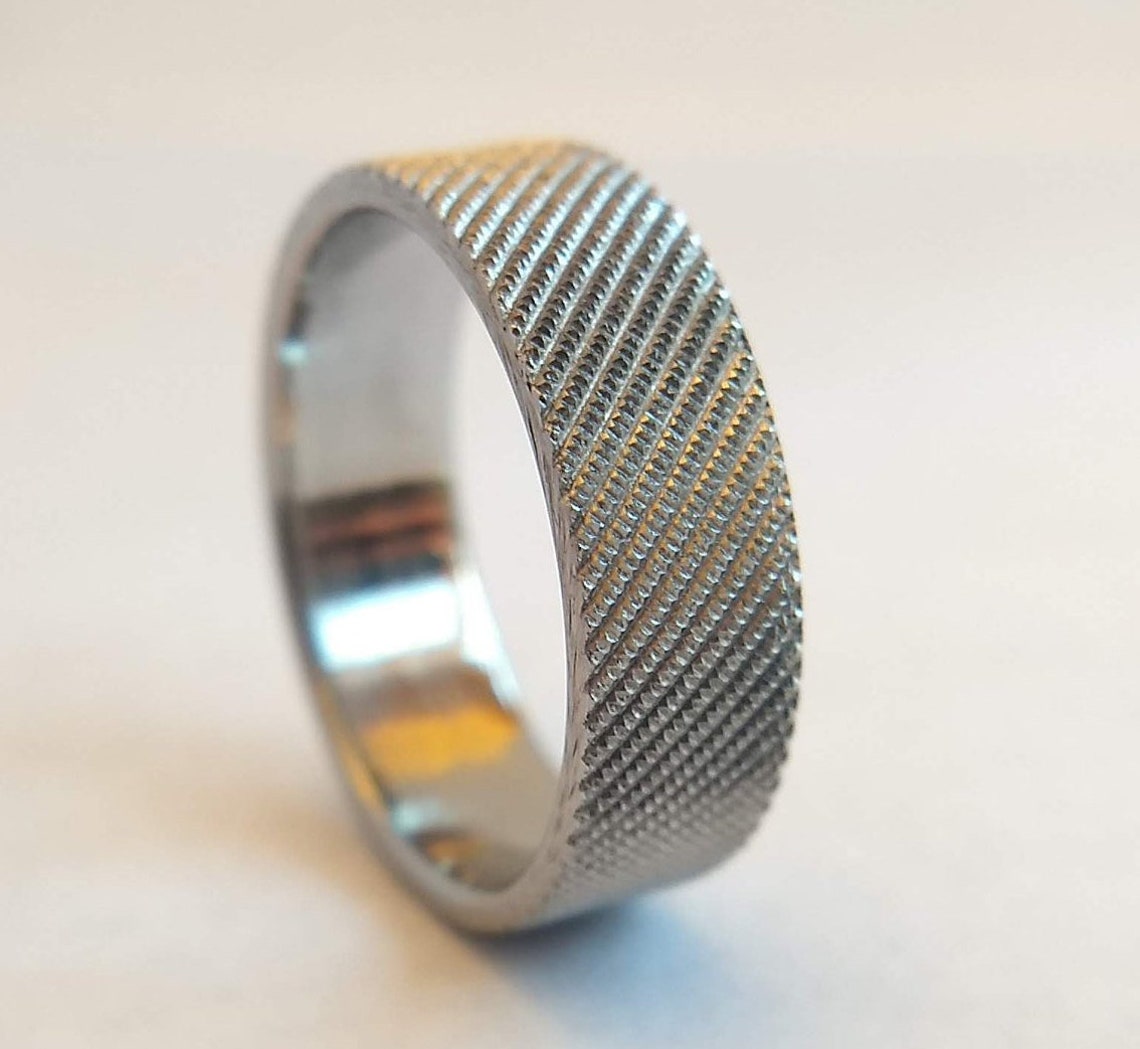 Knurled Steel Ring Solid Stainless Steel Ring Unique Etsy