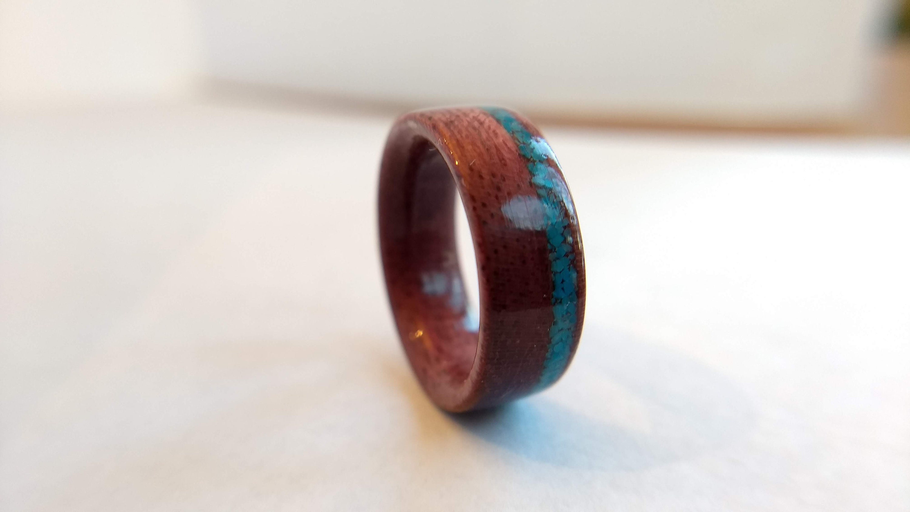 Purple Heart Solid Wood Ring Turquoise Inlay Unique Etsy