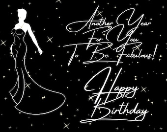 Fabulous Happy Birthday E-card: Elegant Woman Design (JPG File)