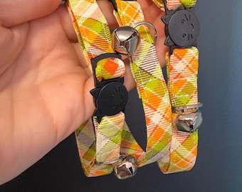 Irish Green and Orange Plaid Cat Collar