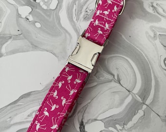 Summer Flamingos Dog Collar - spring, summer collar, pink, hot pink