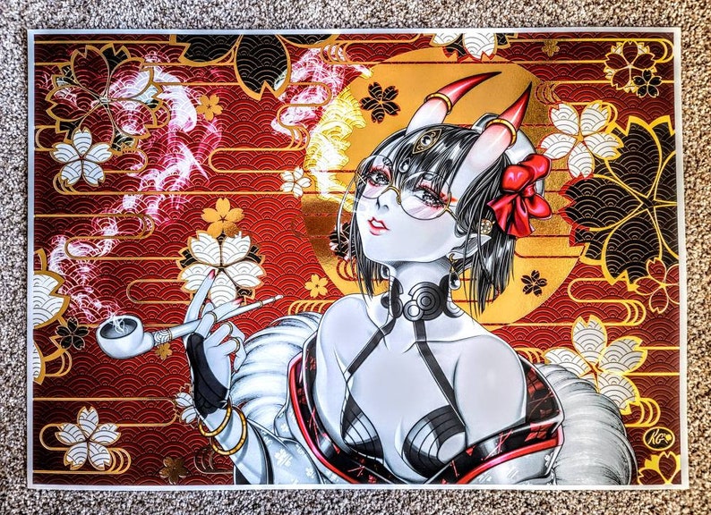 Fate Grand Order Shuten Douji Gold Foil Anime Poster Print Artwork Hanged Wall Art Home Decor image 2